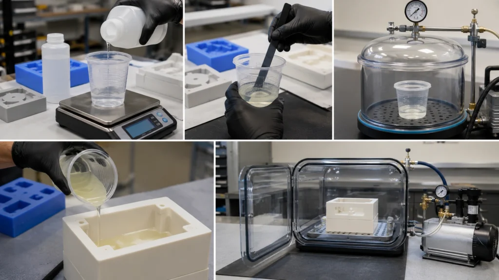 PU resin mixing and vacuum casting process