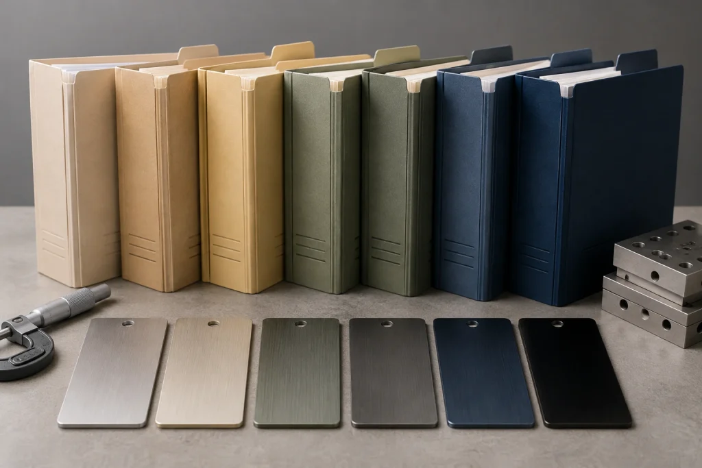 Anodizing specification folders and aluminum samples