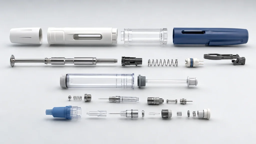 Exploded autoinjector mechanism components