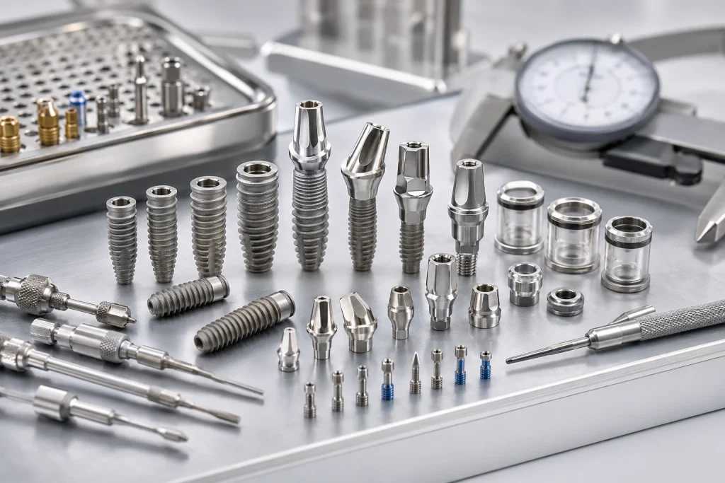 Dental implant and instrument components