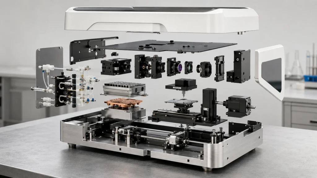 Exploded IVD analyzer components