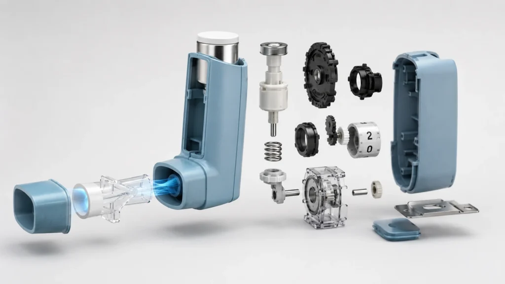 Exploded inhaler mechanism components