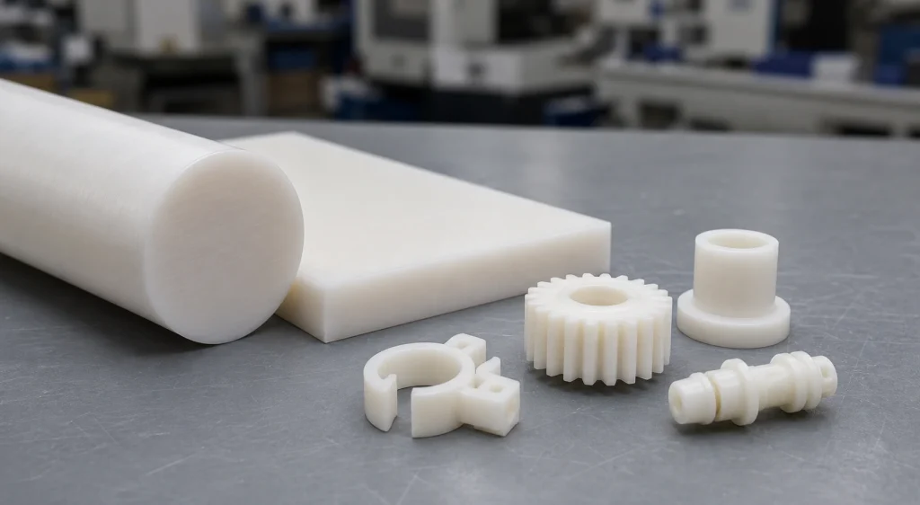 White acetal stock and molded POM parts