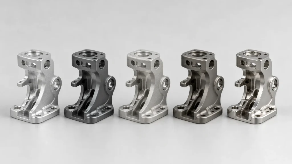 Five machined metal headset brackets