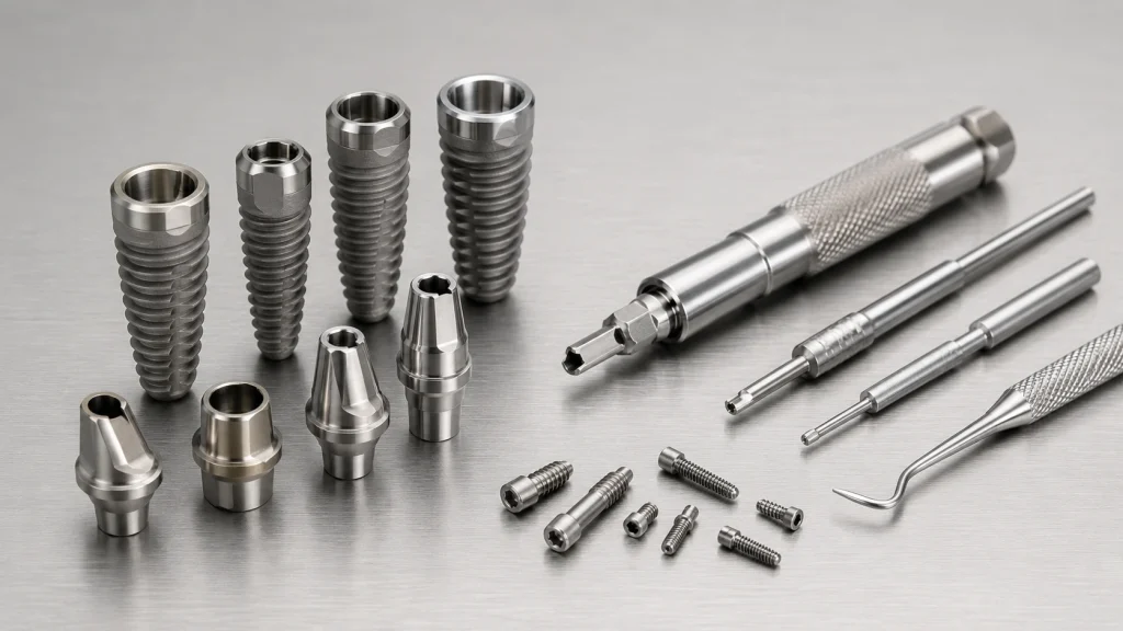 Titanium dental implant and instrument parts