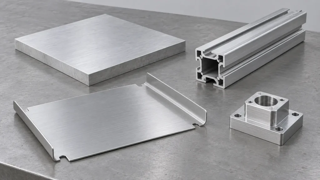 Aluminum plate, extrusion, panel and mounting block