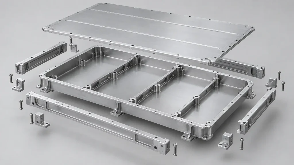 Exploded aluminum EV battery tray