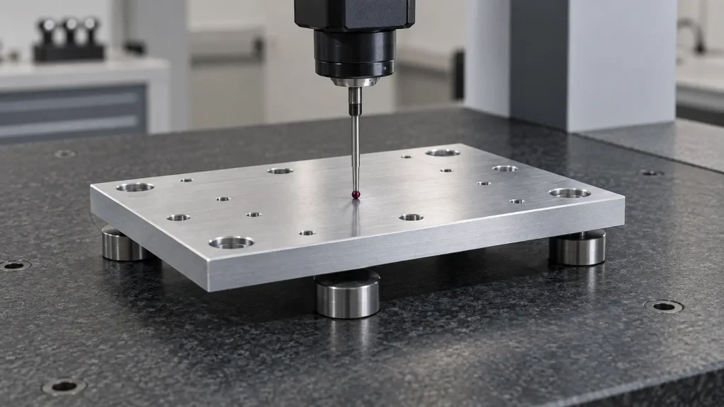 Aluminum fixture plate supported beneath an inspection probe