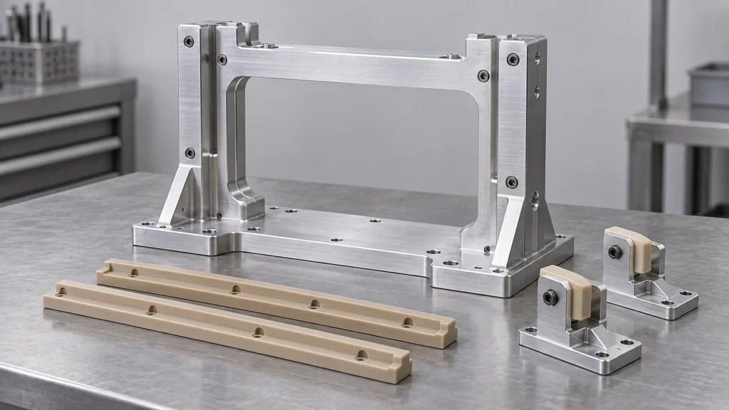 Aluminum frame with PEEK guides