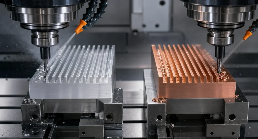 CNC milling aluminum and copper heat sinks