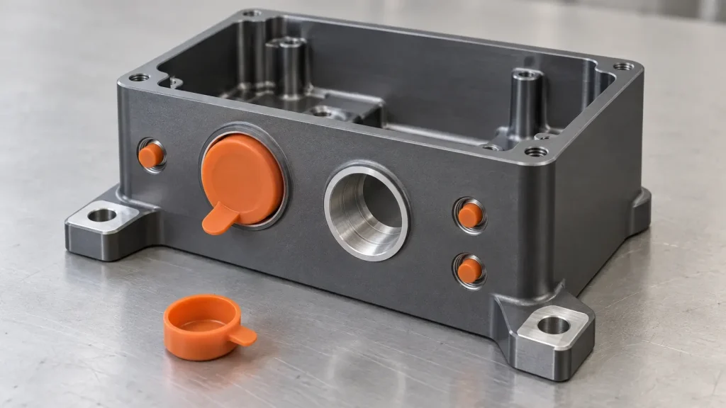 Aluminum housing with masking plugs