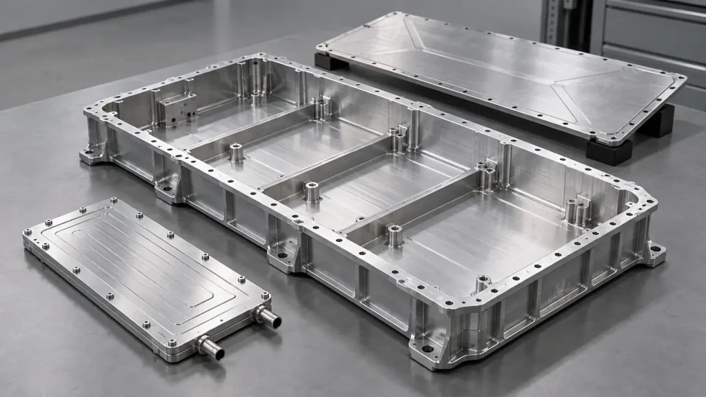 Aluminum EV battery tray and cooling plate