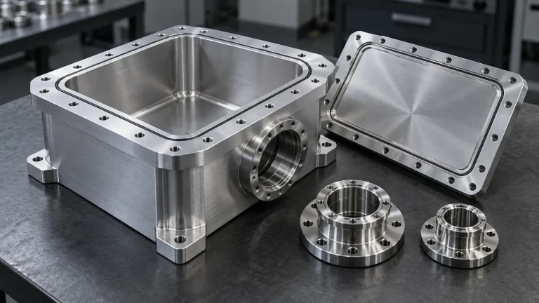 Vacuum chamber body, lid, and flanges