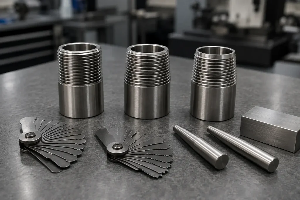 Pipe thread specimens and pitch gauges