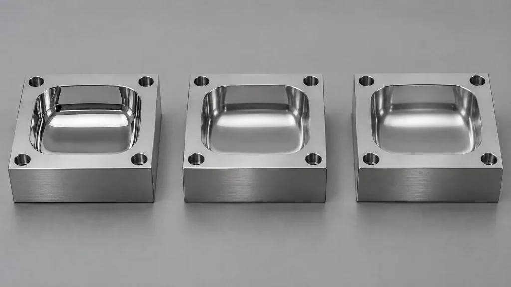 Three polished steel mold inserts