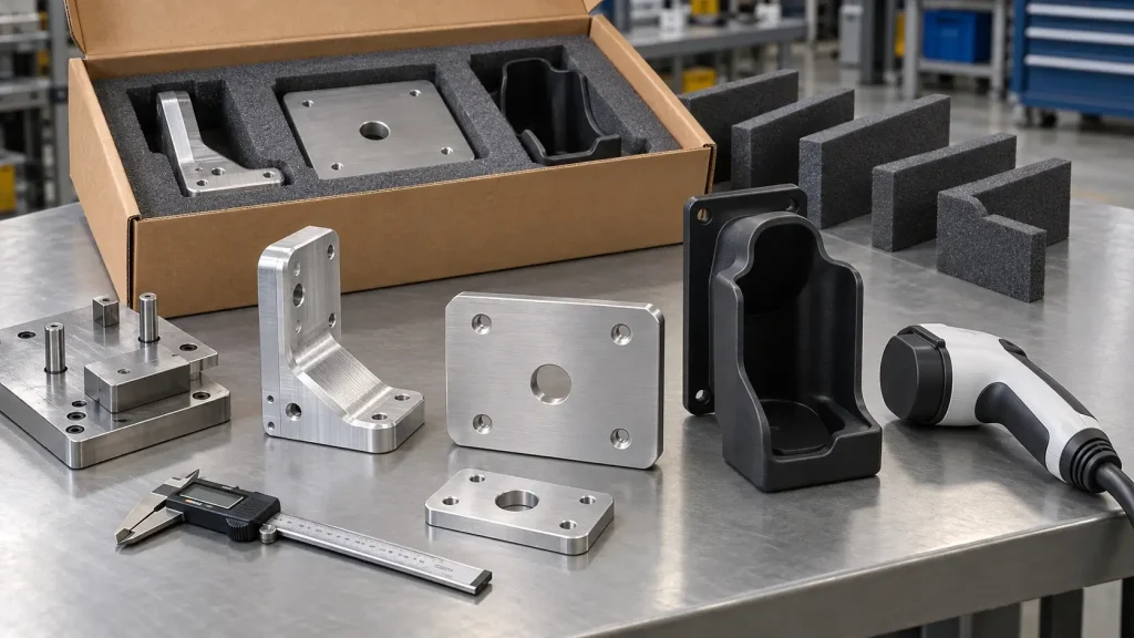 Packaged EV charger parts