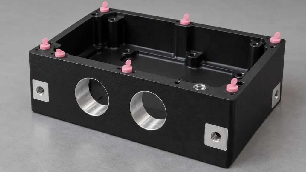 Masked powder-coated housing